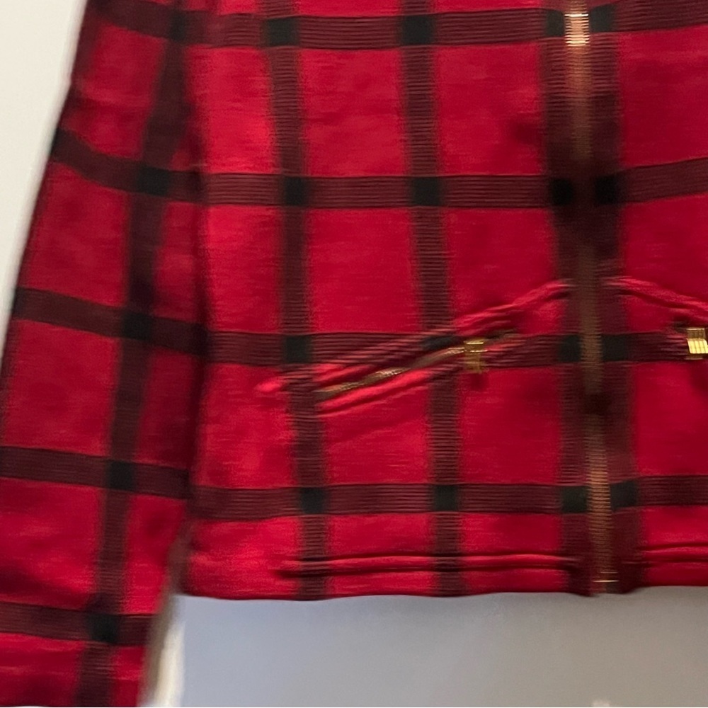 Vintage Lauren Ralph Lauren Black/Red Buffalo Plaid Check Sweater/Jacket - Picture 4 of 6